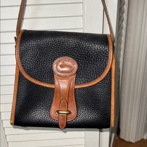 Vintage Dooney & Bourke Essex All Weather Leather Black & Brown Crossbody Bag